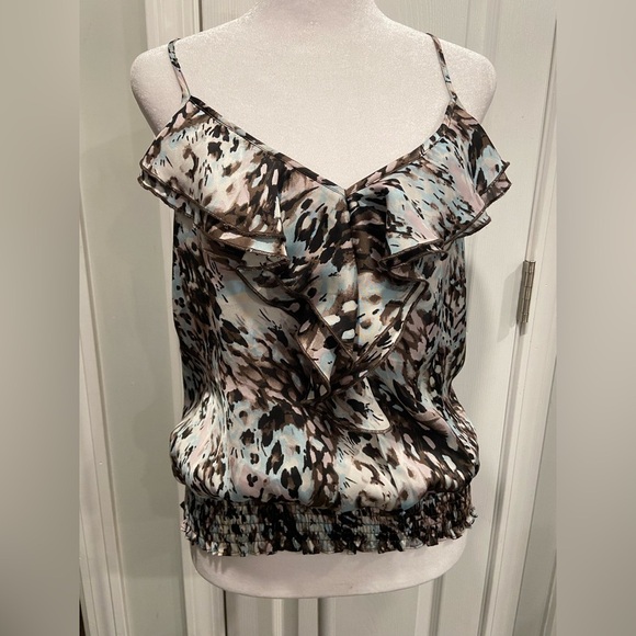Charlotte Russe Size L Y2K Ruffle Smocked Thin Strap Animal Print Tank Top - Picture 1 of 7